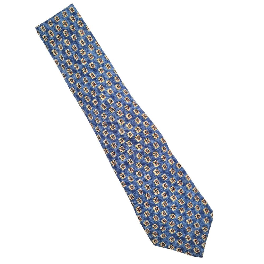 Polo Ralph Lauren Blue Geometric Silk Tie Handmade Preppy Academia Vintage